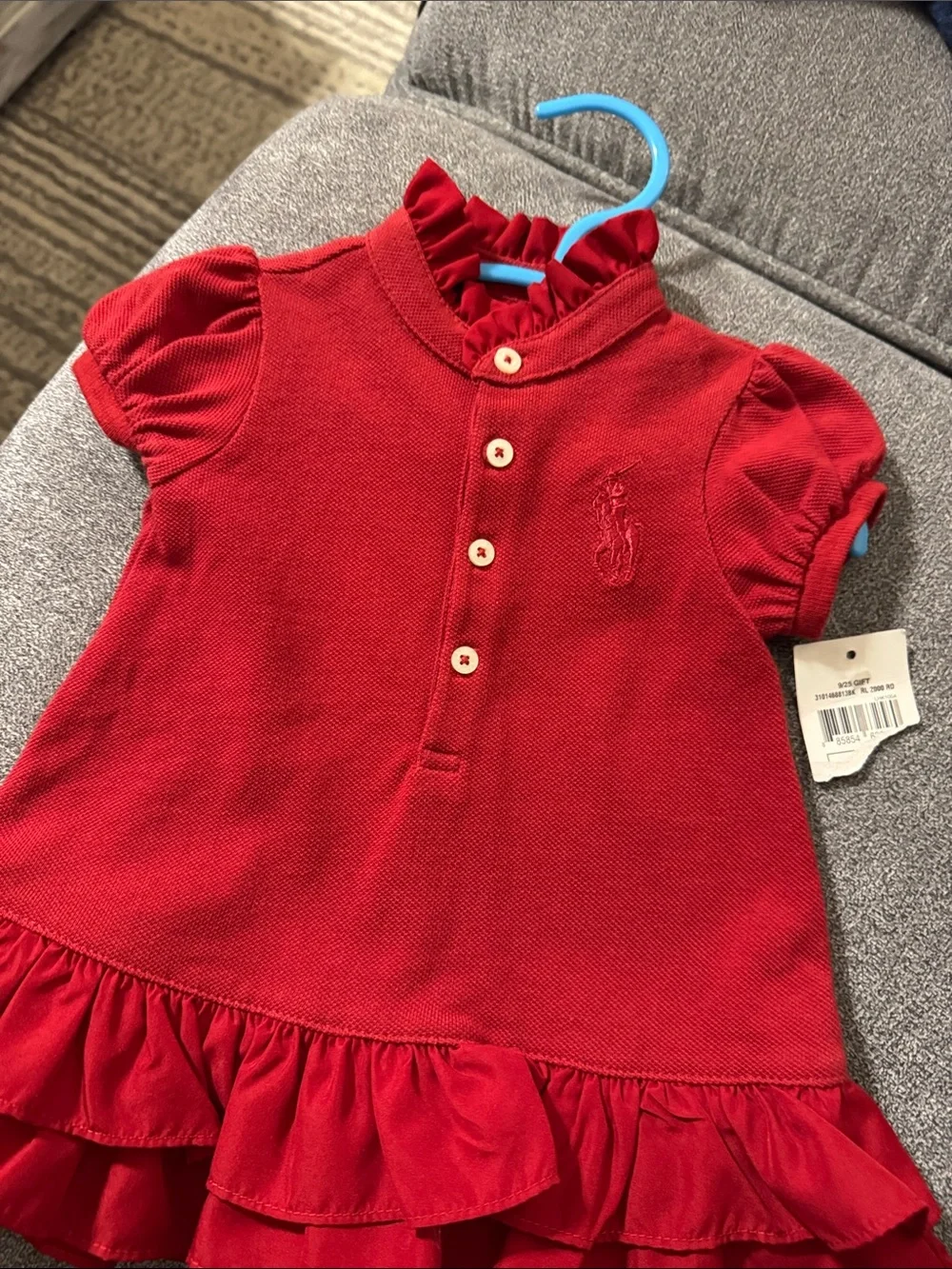 RALPH LAUREN INFANT SIZE 3 MONTH RED RUFFLE TOP NWT OLD NAVY DARK DENIM JEANS